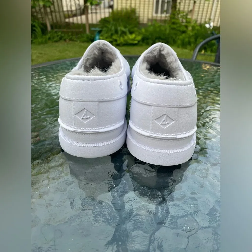 Sperry Men’s Top Sider Float Slip On Faux Fur Lined White Boat Shoes Size 8